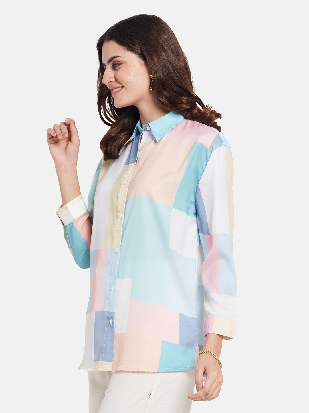 METTLE Women Checked Spread Collar Relaxed Fit Casual Shirt