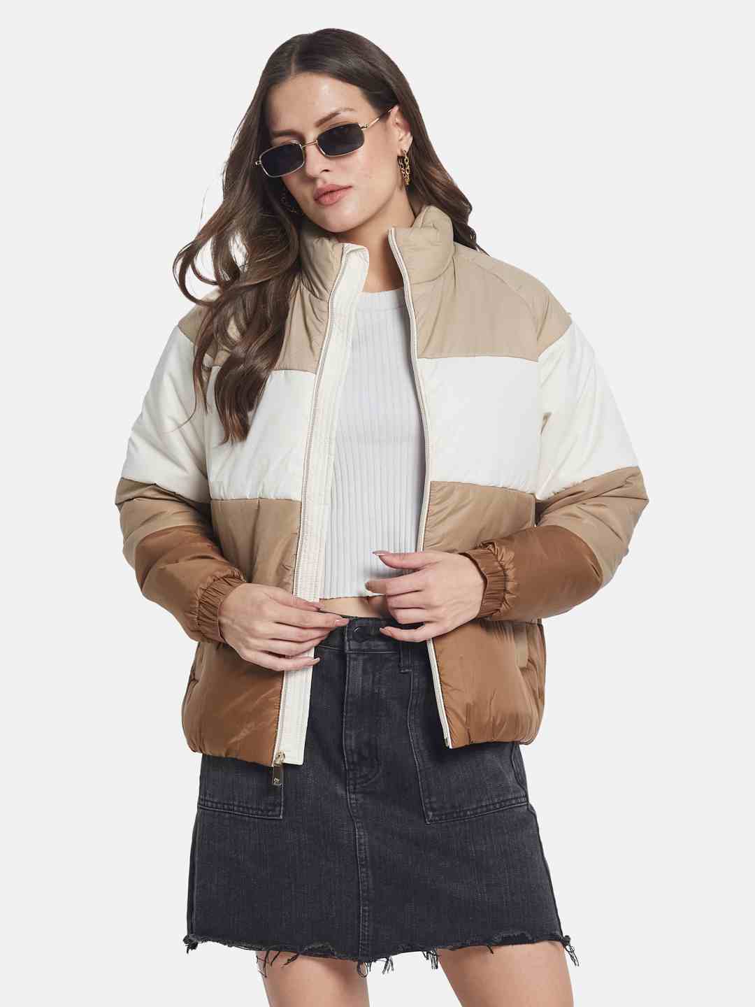 METTLE Women Colourblocked Padded Jacket