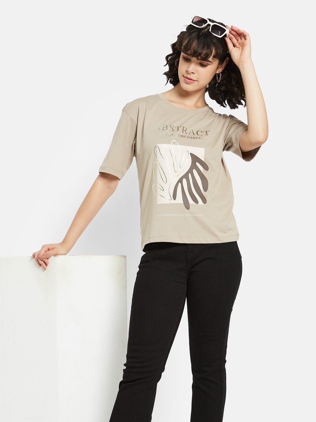 METTLE Women Graphic Printed Round Neck Cotton T-shirt