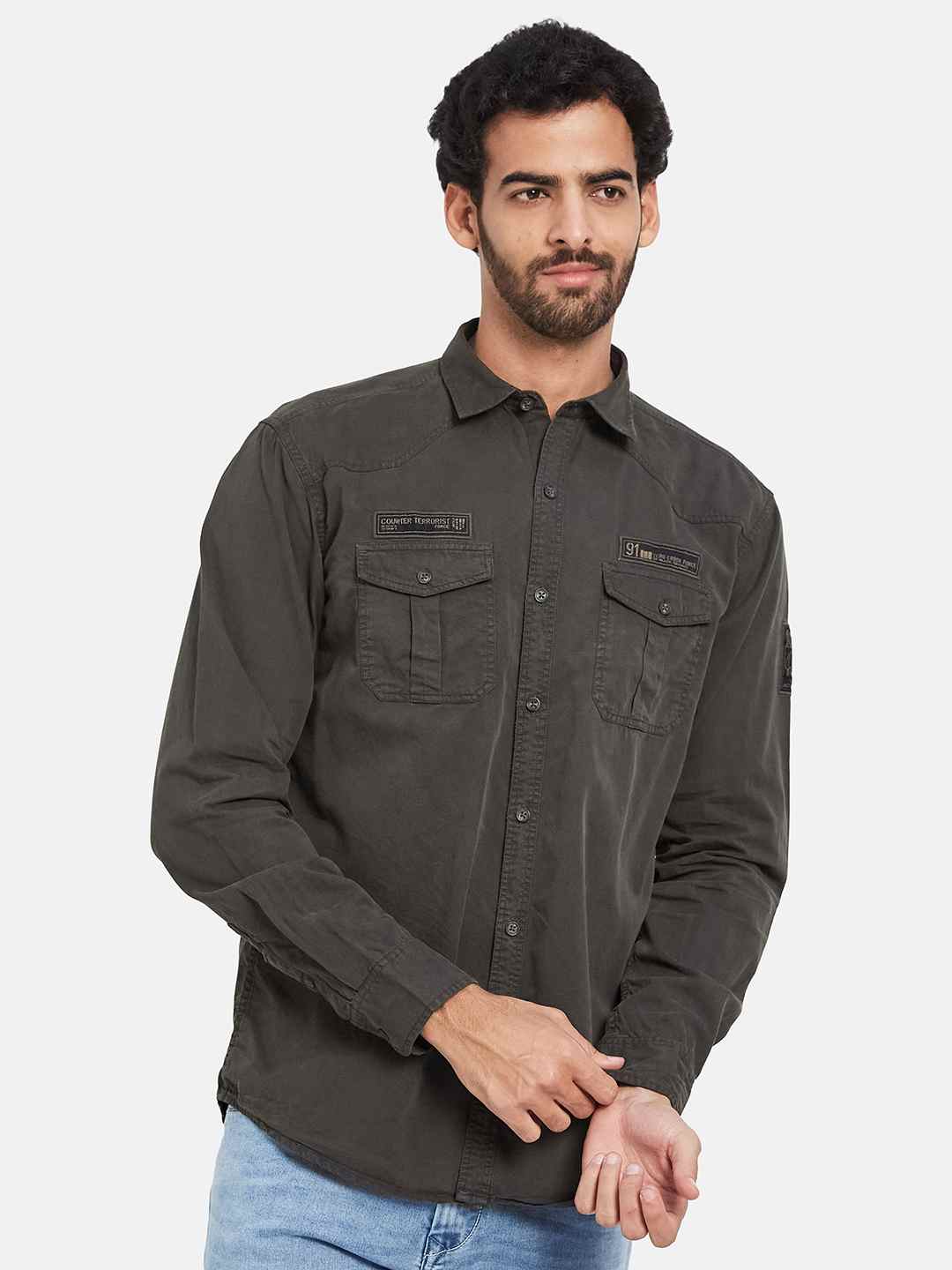 Mettle Spread Collar Long Sleeves Casual Cotton Shirt