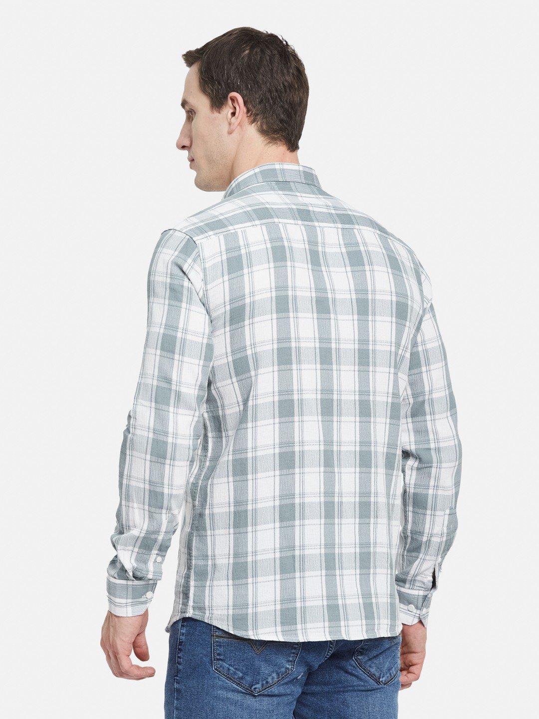 METTLE Men Spread Collar Tartan Checked Cotton Casual Shirt