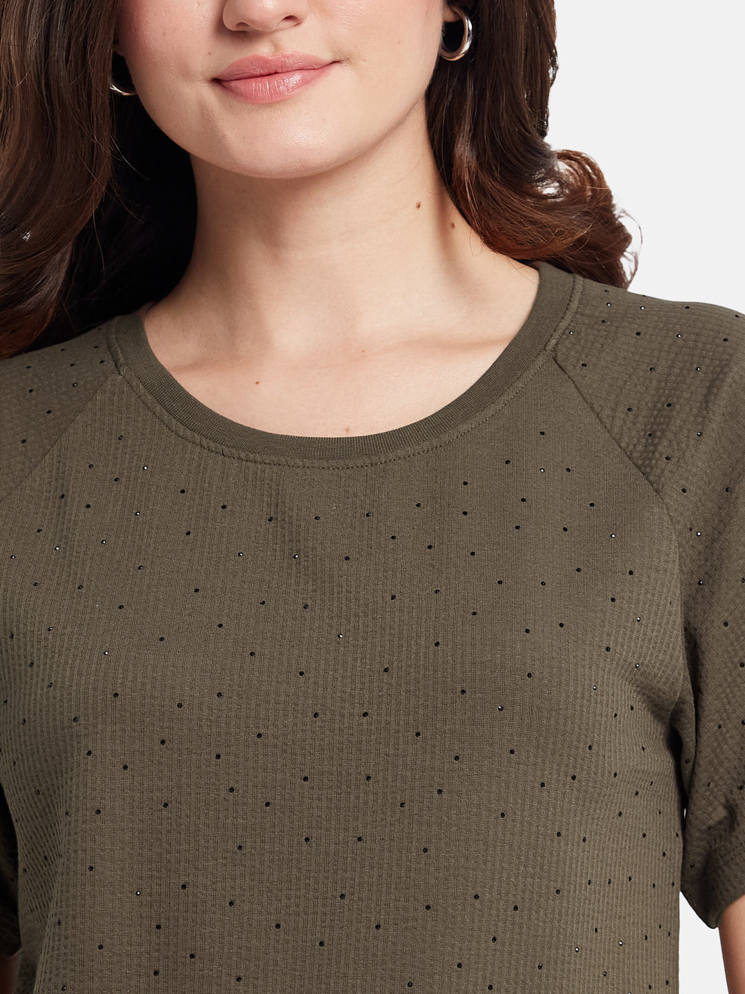 METTLE Cut Outs Round Neck Casual T-shirt