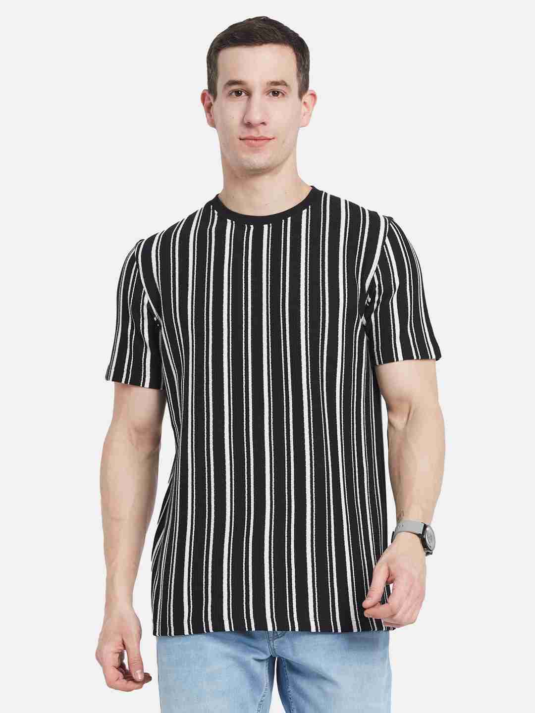 Octave Men Striped Monochrome T-shirt
