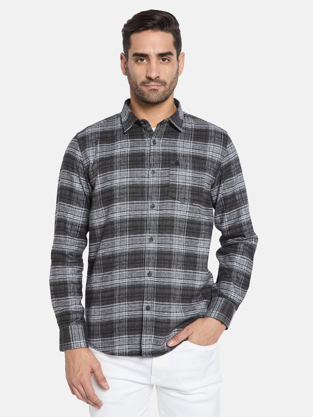 METTLE Men Spread Collar Checked Cotton Casual Shirt