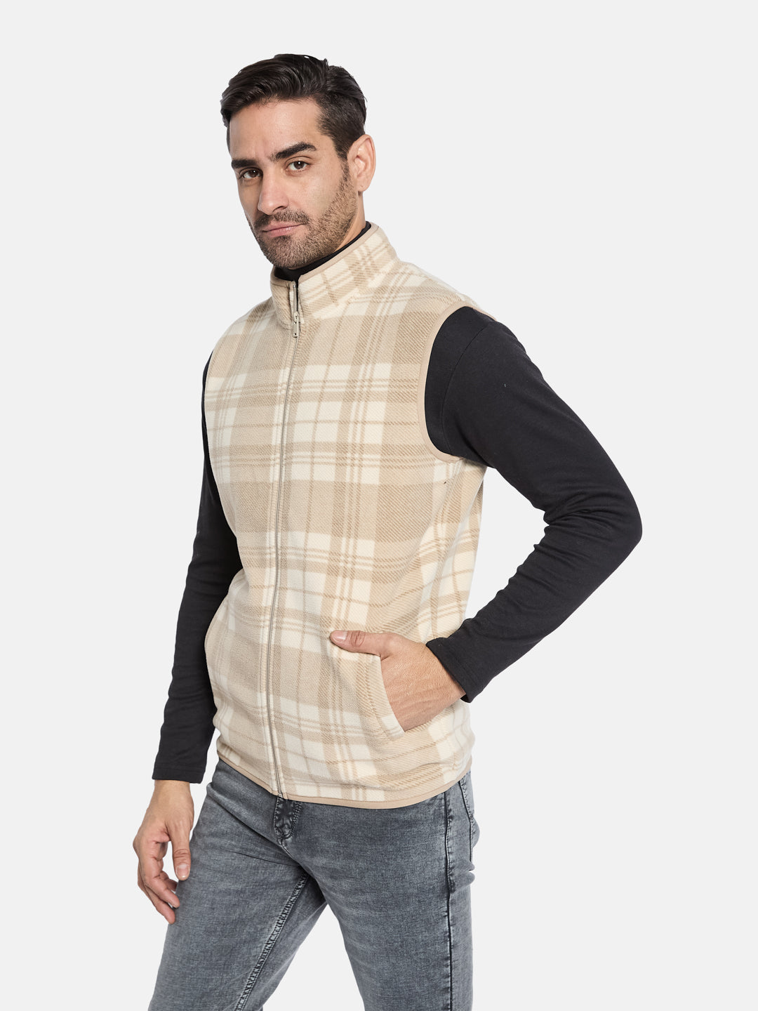Octave Men Checked Front-Open Sweatshirt