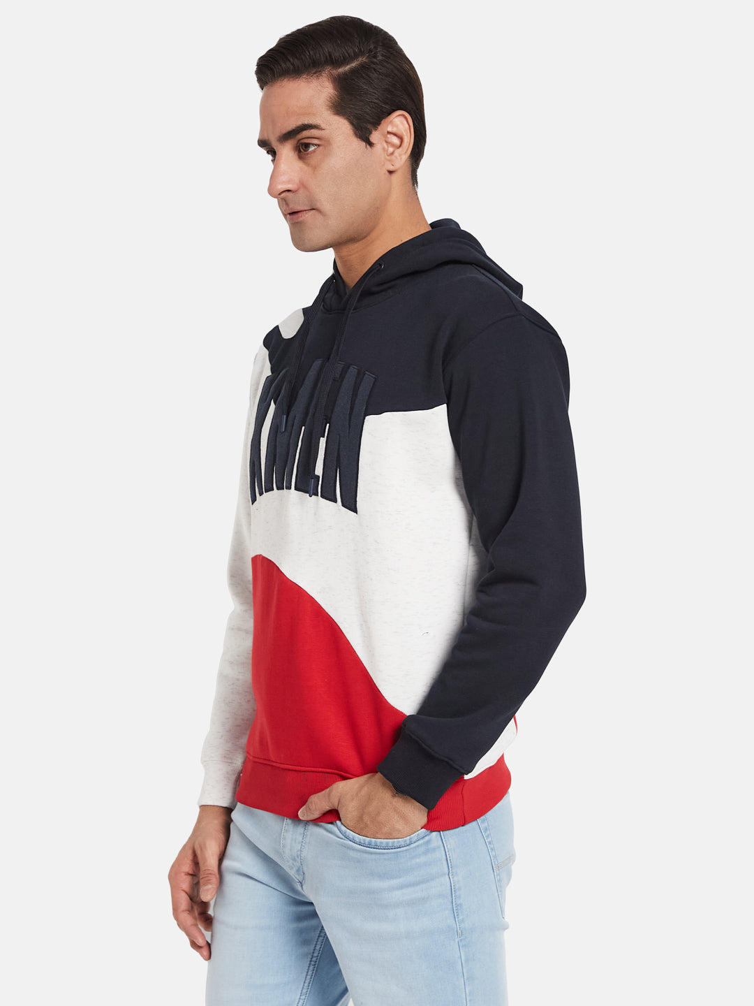 Octave Men Colourblocked Hooded Sweatshirt