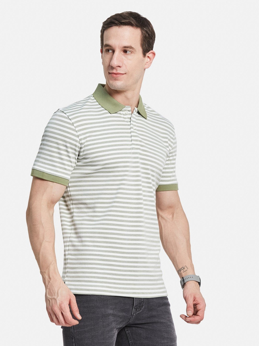 Octave Men Striped Polo Collar T-shirt