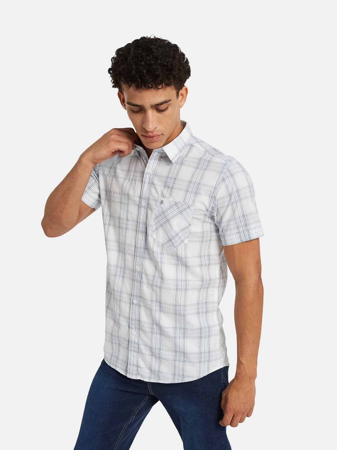 METTLE SS25 Checked Spread Collar Cotton Casual Shirt