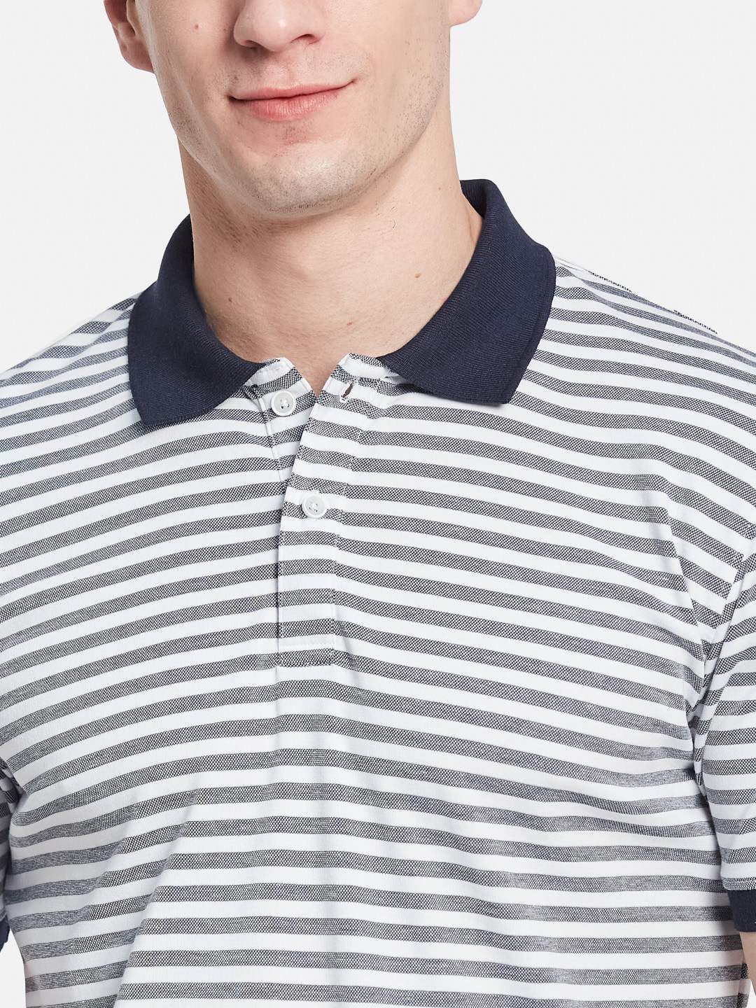 Octave Men Striped Polo Collar Monochrome T-shirt