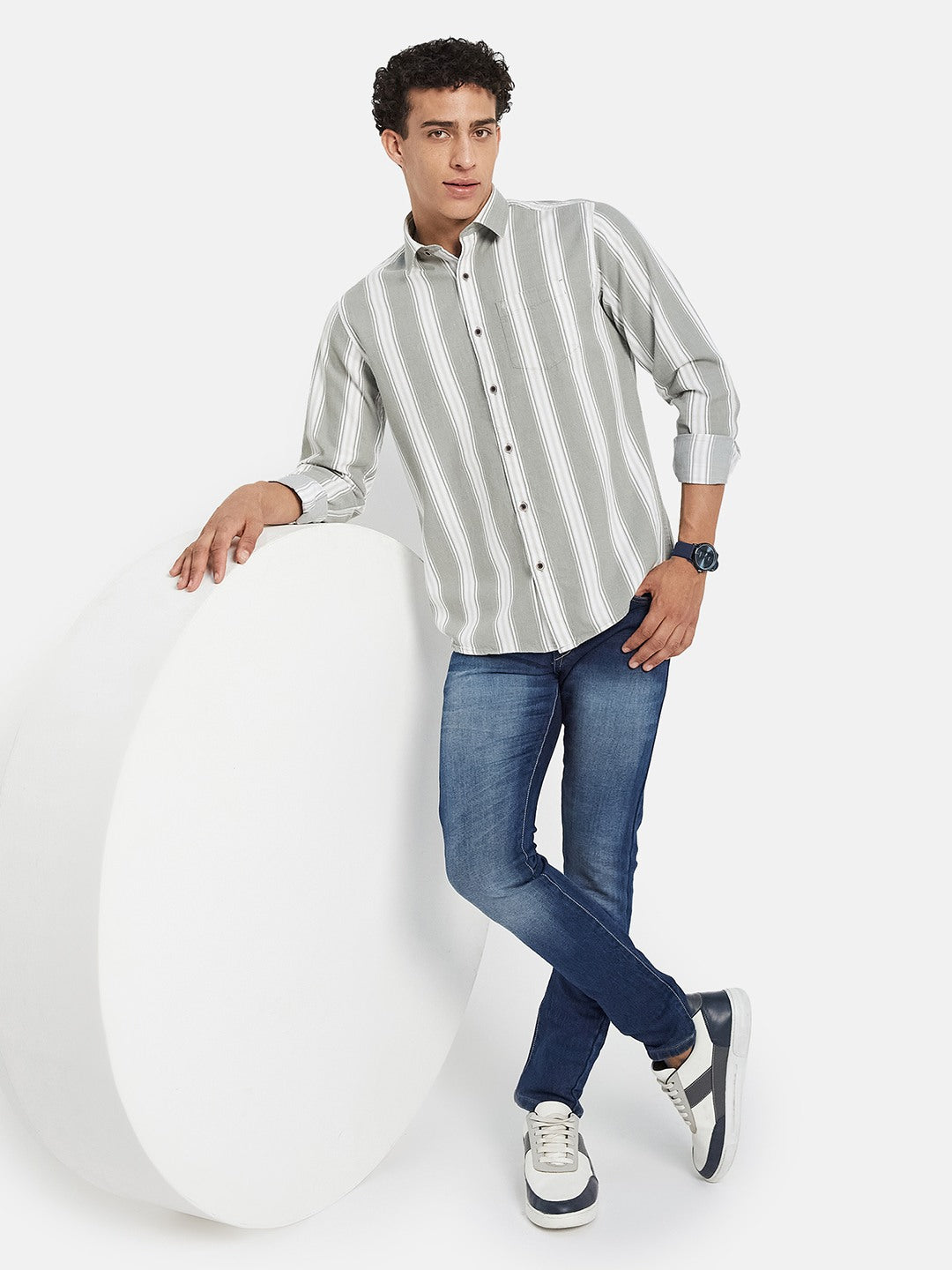 METTLE Men Vertical Striped Spread Collar Cotton Casual Shirt