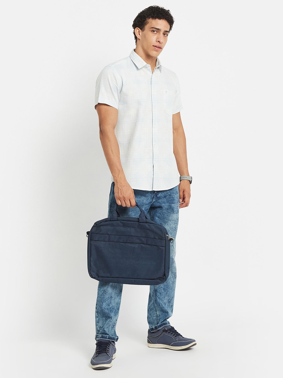 METTLE Men Checked Spread Collar Cotton Casual Shirt