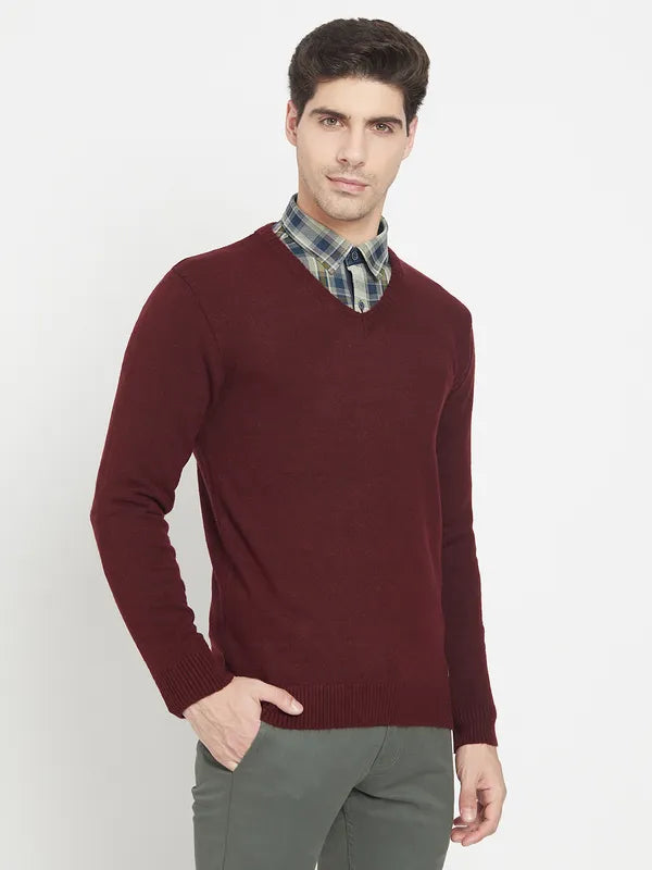Maroon Acrylic Full Sleeve Pullover Sweater