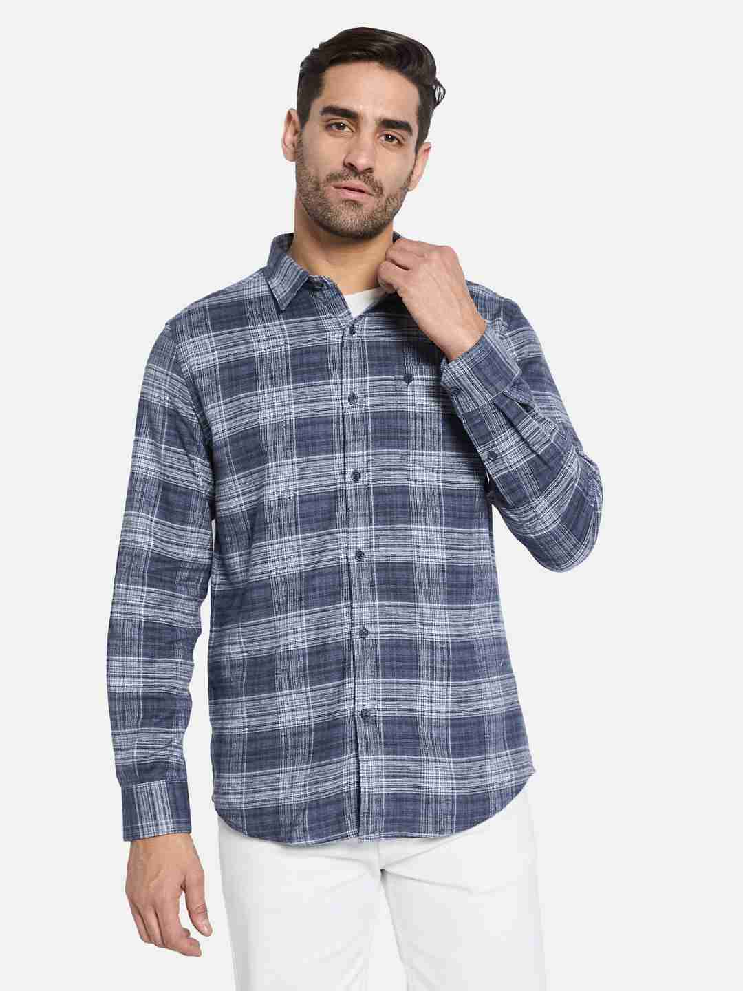 METTLE Men Spread Collar Checked Cotton Casual Shirt