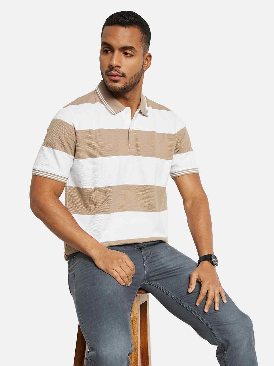 Octave Men Colourblocked Polo Collar T-shirt