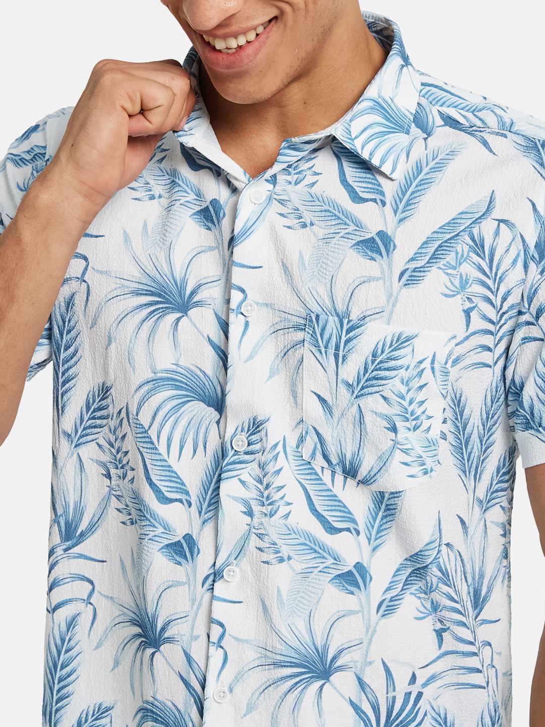 METTLE Men Floral Printed Spread Collar Cotton Casual Shirt