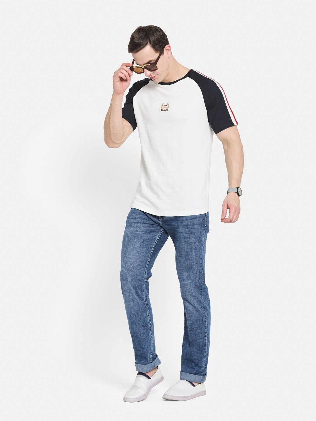 CUT N SEW ROUND NECK BOX KNIT T-SHIRT