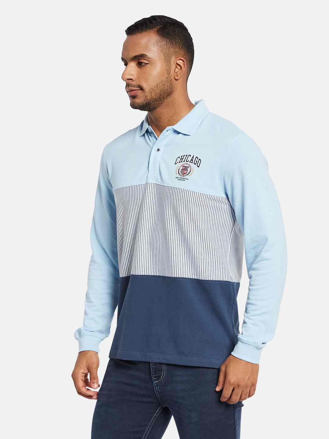 METTLE Men Colourblocked Polo Collar T-shirt