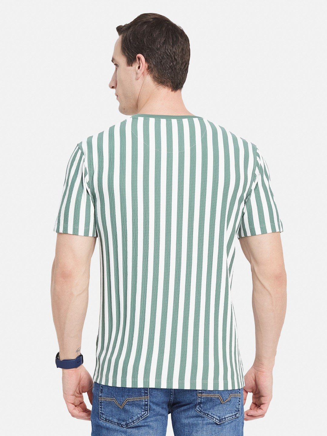 Octave Men Striped Monochrome T-shirt