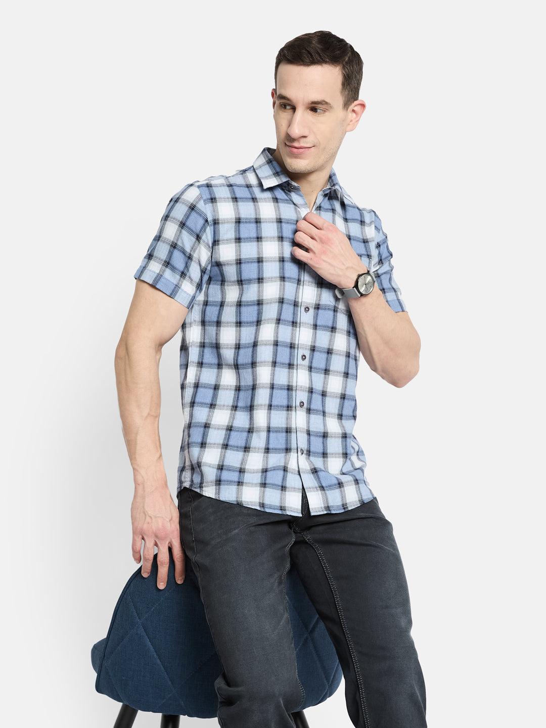 METTLE Men Opaque Checked Casual Shirt