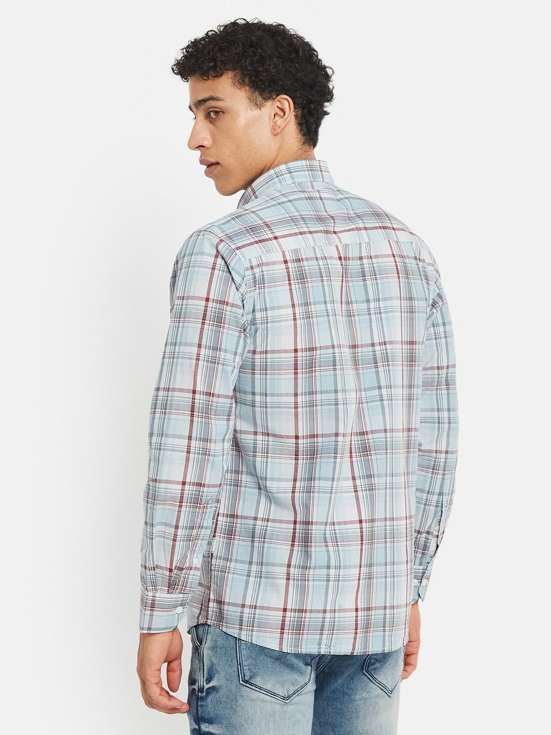 METTLE SS25 Checked Cotton Spread Collar Casual Shirt