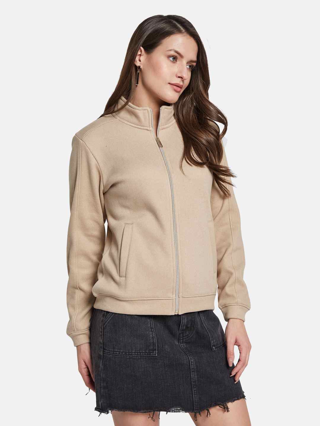 METTLE Women Mandarin Collar Long Sleeves Sweatshirt