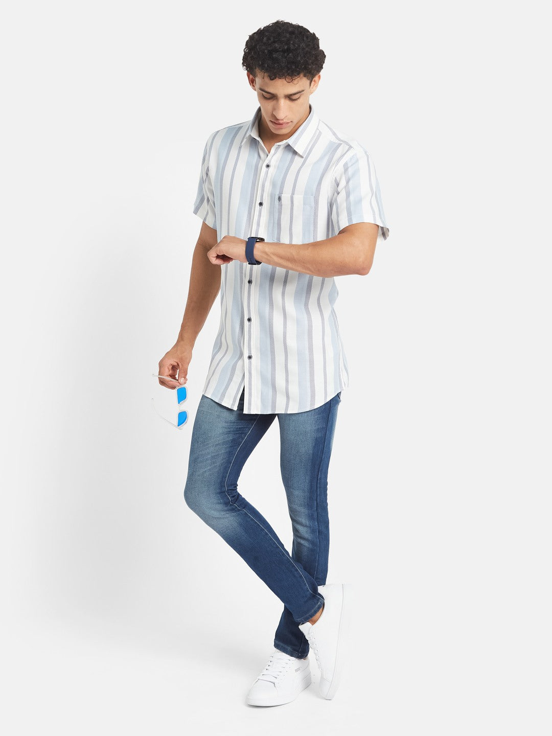 METTLE Men Vertical Striped Spread Collar Cotton Casual Shirt