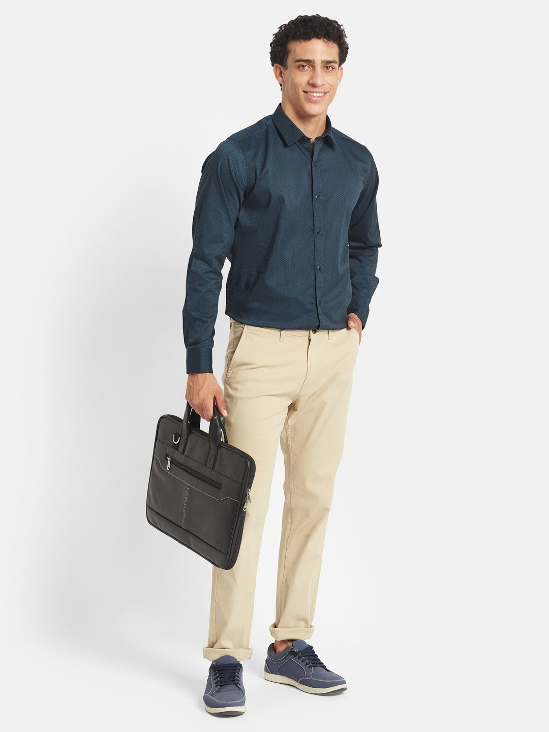 METTLE Men Textured Spread Collar Cotton Casual Shirt