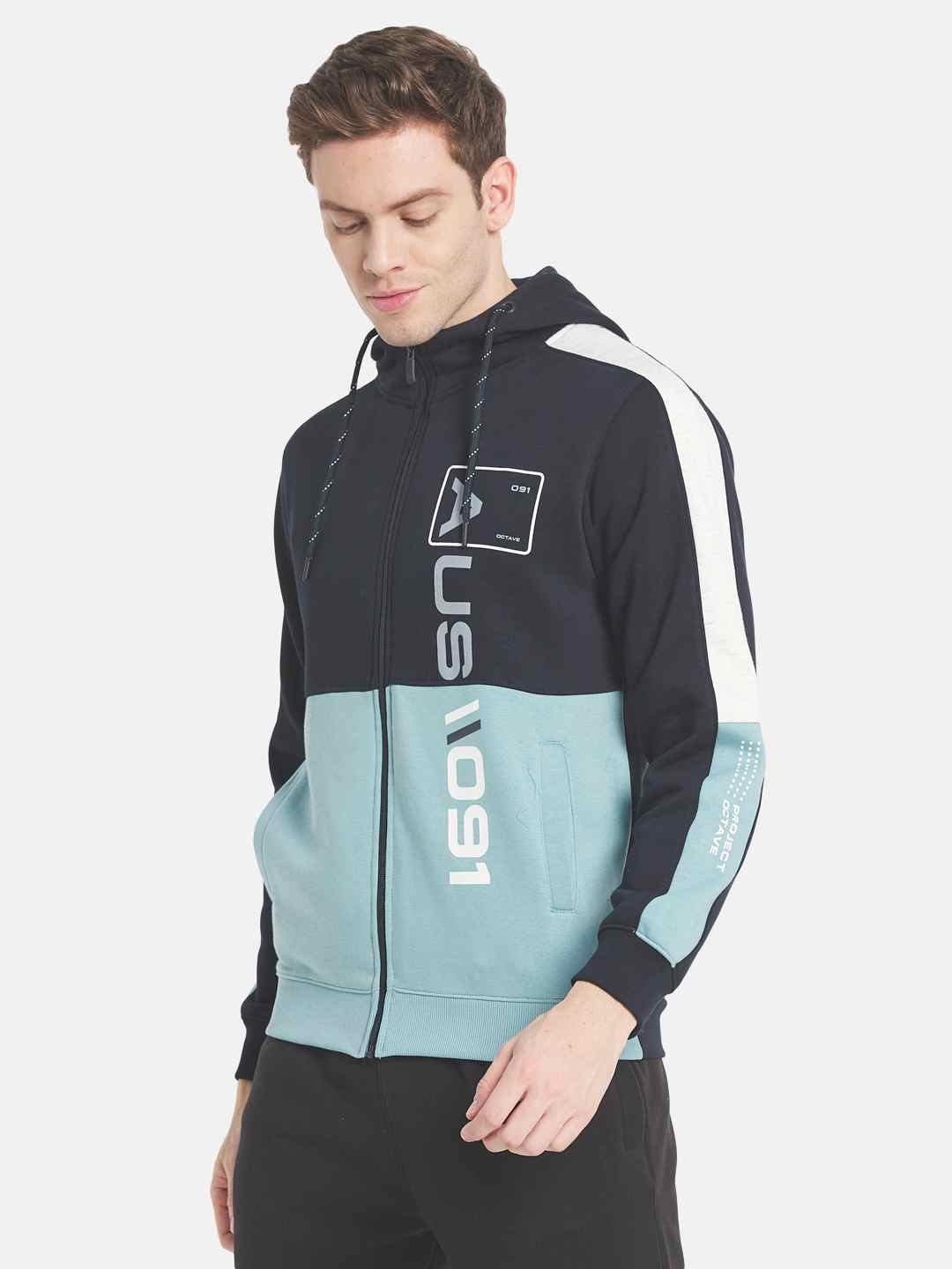 Octave Men Colourblocked Hooded Sweatshirt