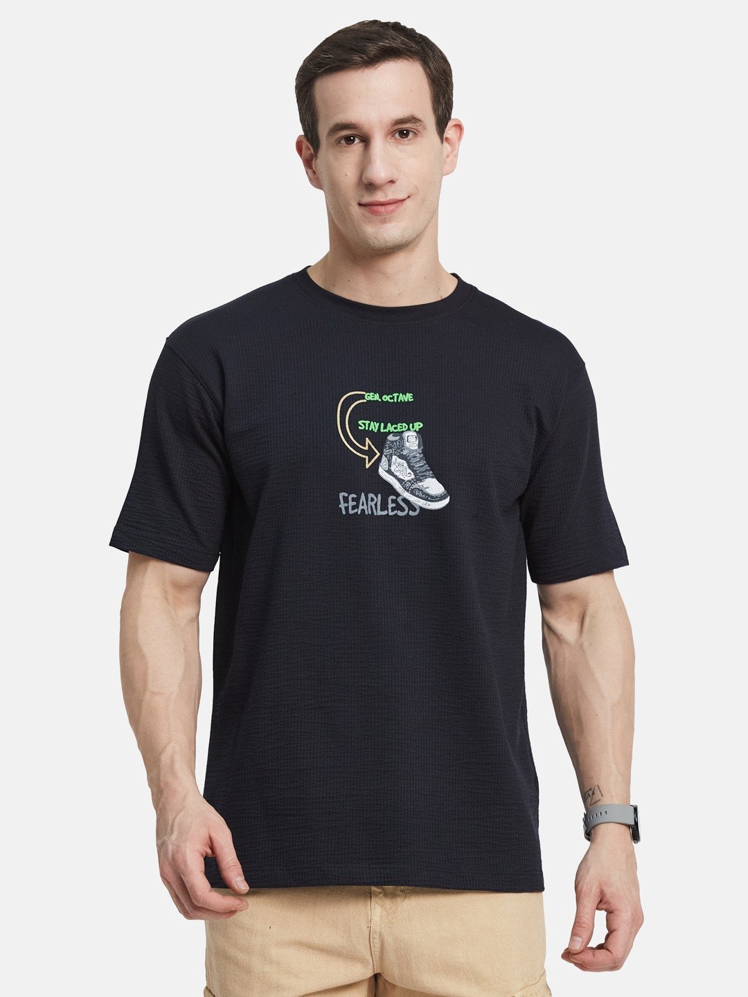 BACK PRINT ROUND NECK SEER SUCKER T-SHIRT