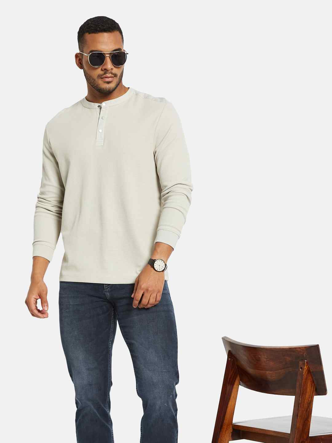 METTLE Men Mandarin Collar T-shirt