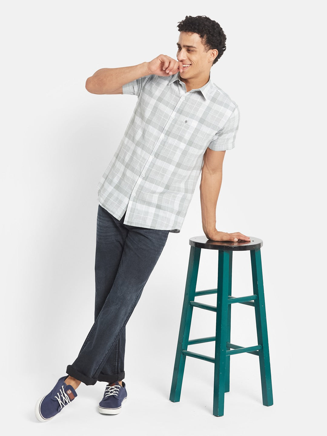 METTLE Men Tartan Checked Spread Collar Cotton Casual Shirt