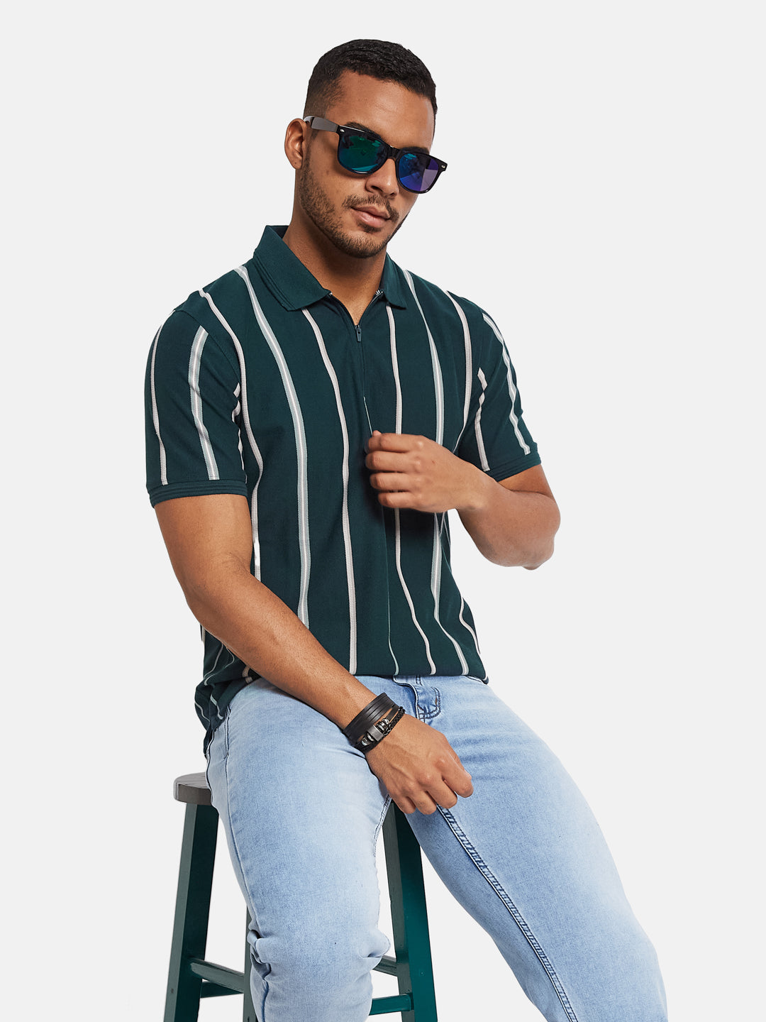 Octave Men Colourblocked Polo Collar T-shirt