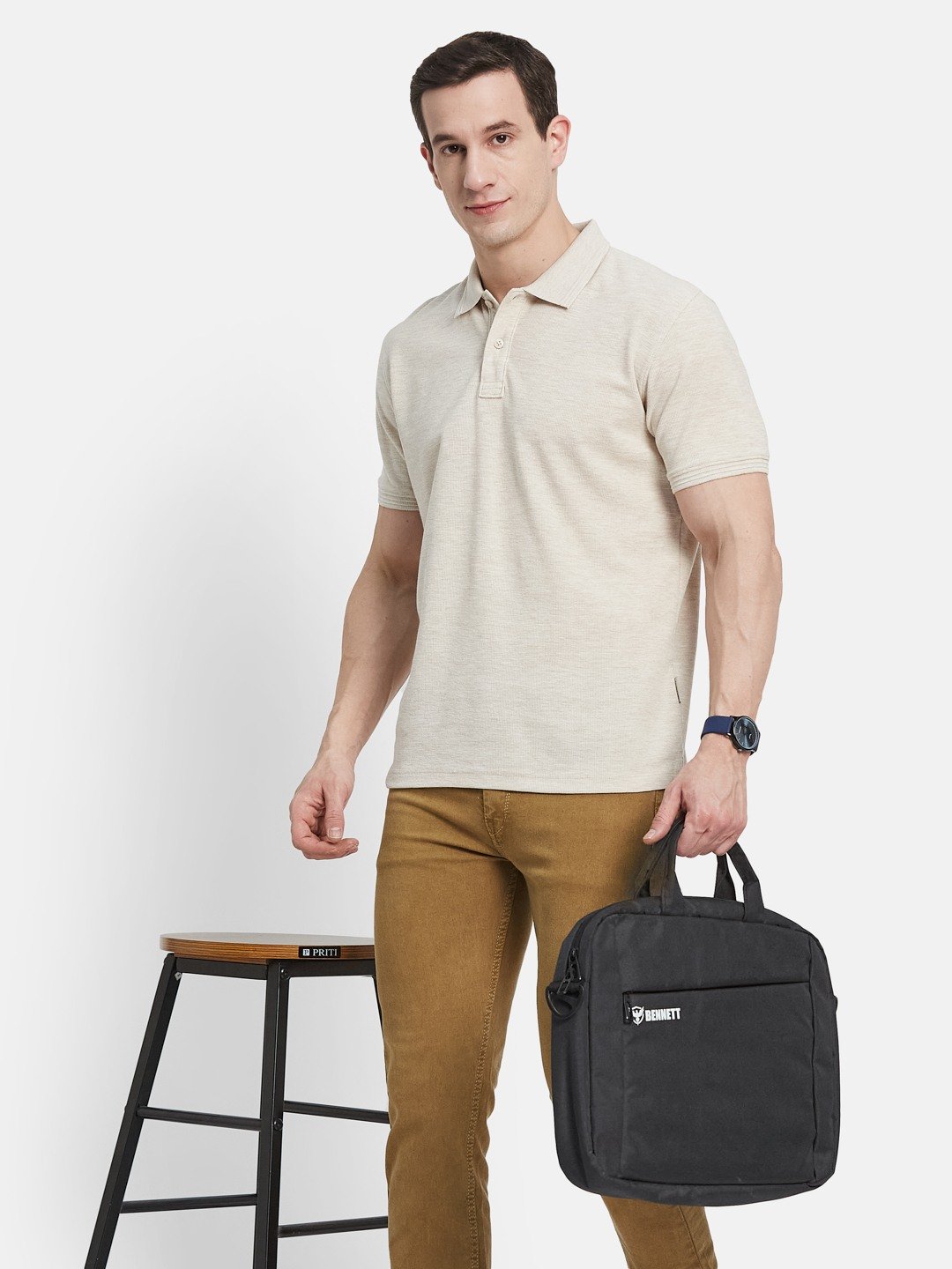 Octave Men Solid Polo Collar Cotton T-shirt