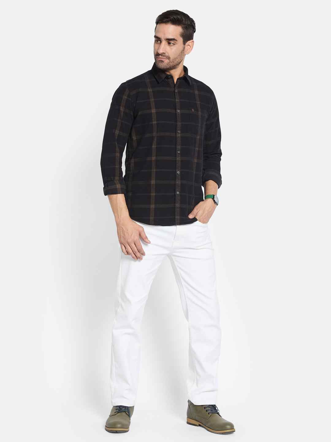 METTLE Men Spread Collar Checked Cotton Casual Shirt