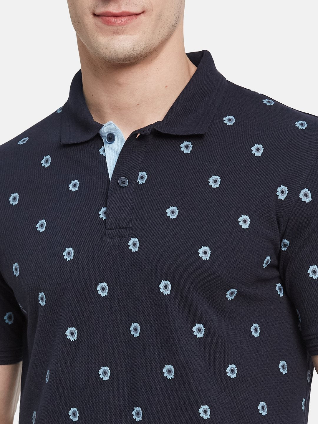 AOP FLORAL PRINT POLO NECK PIQUE T-SHIRT
