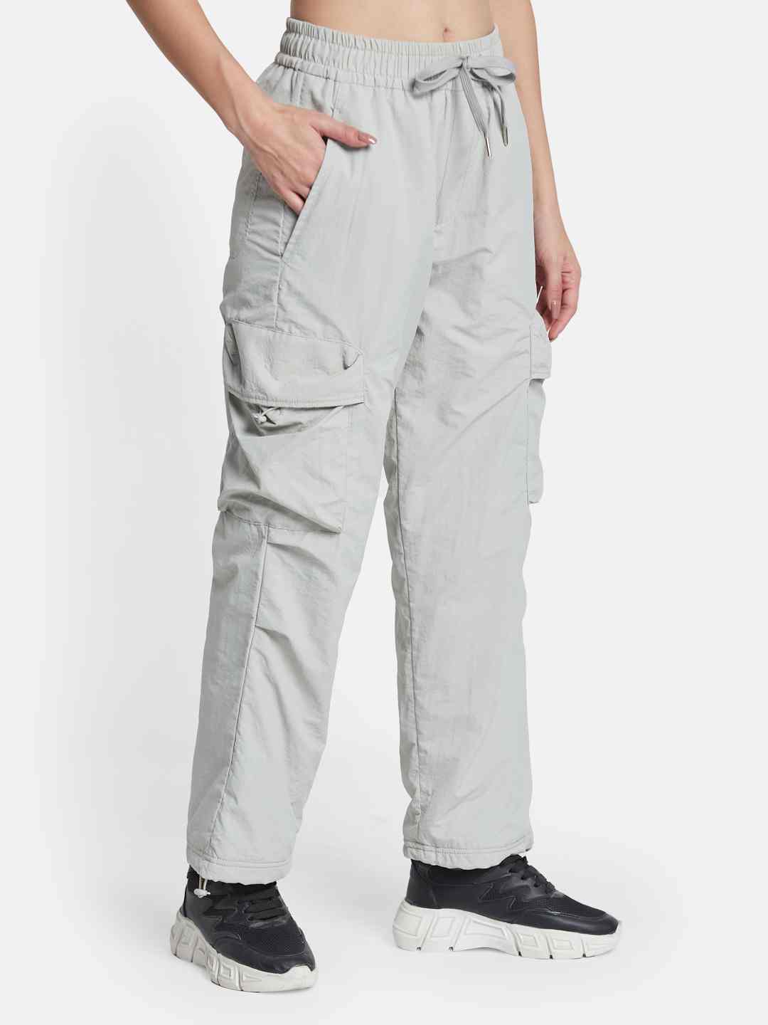 METTLE Women Cotton Mid-Rise Cargo Style Track Pants