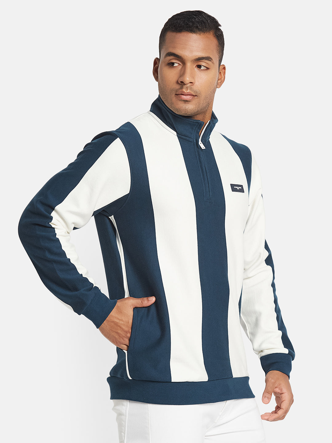 Octave Men Front-Open Colourblocked Sweatshirt