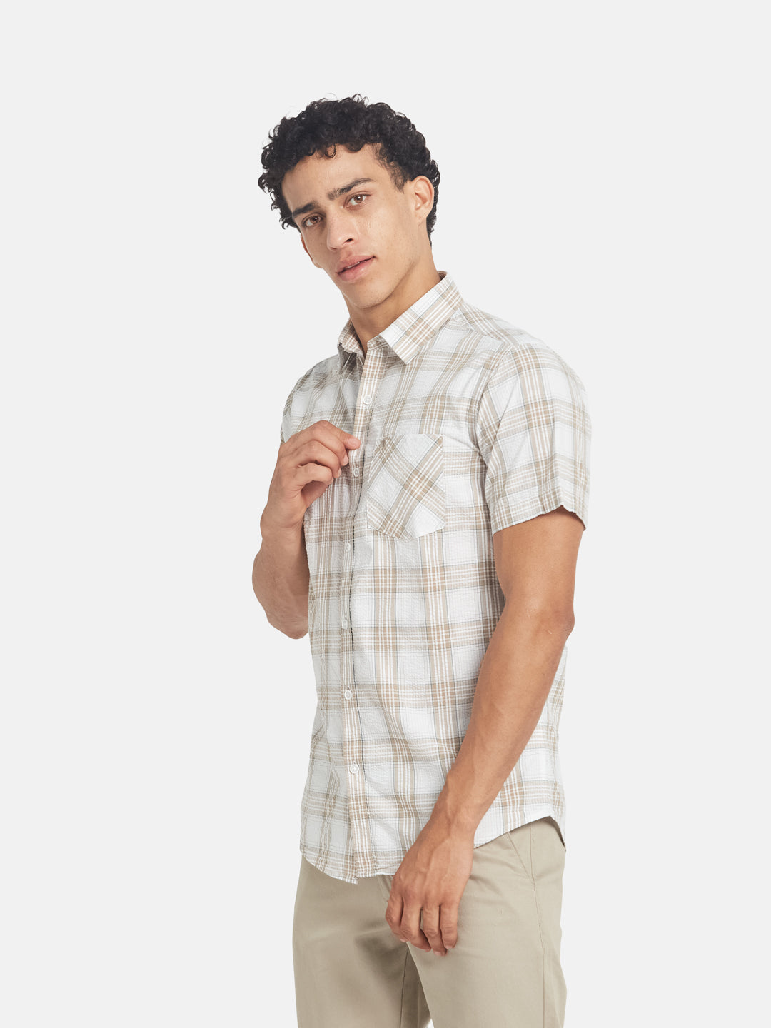 METTLE SS25 Checked Spread Collar Cotton Casual Shirt