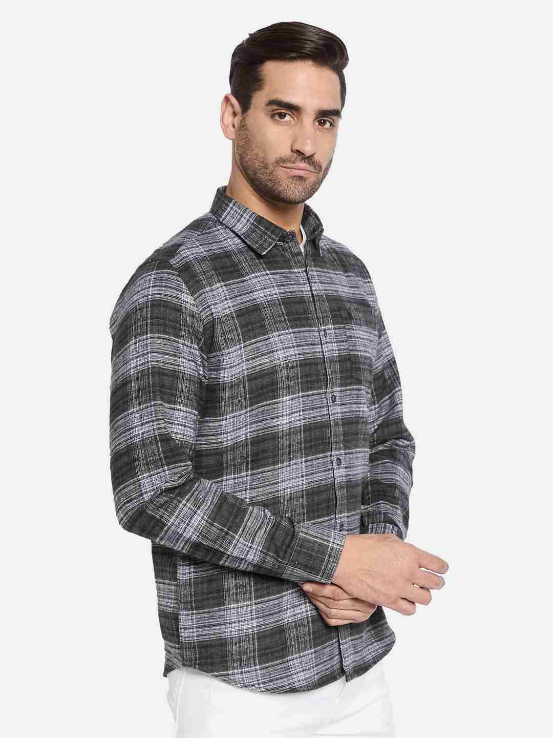 METTLE Men Spread Collar Checked Cotton Casual Shirt