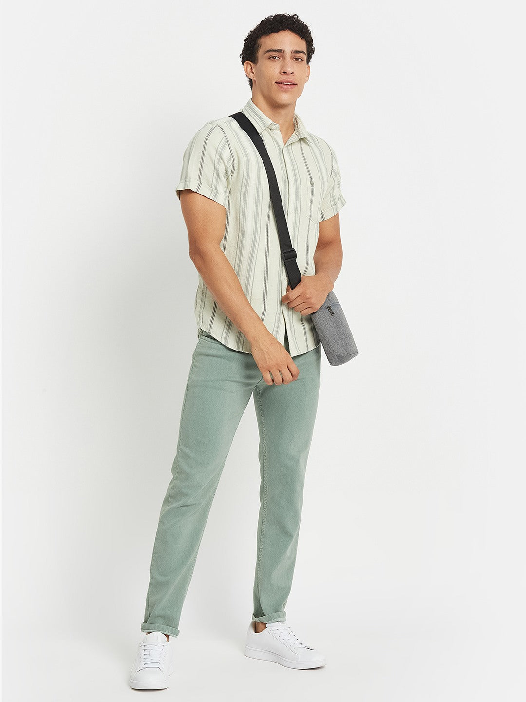 METTLE SS25 Striped Cotton Spread Collar Casual Shirt