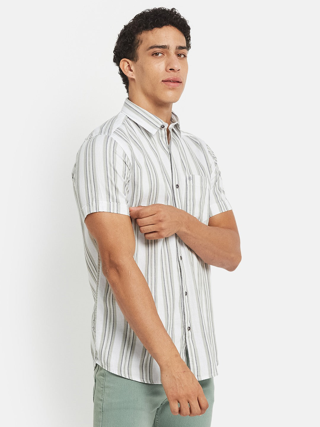 METTLE SS25 Striped Cotton Spread Collar Casual Shirt