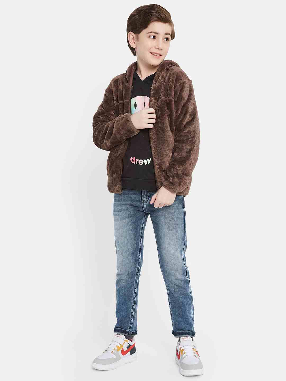 Octave Boys Self Design Hooded Fleece Sweatshirt