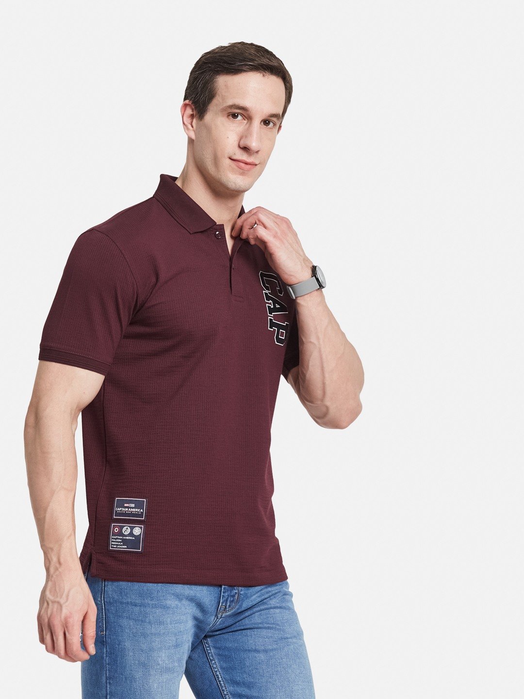 Octave Men Captain America Printed Polo Collar T-shirt