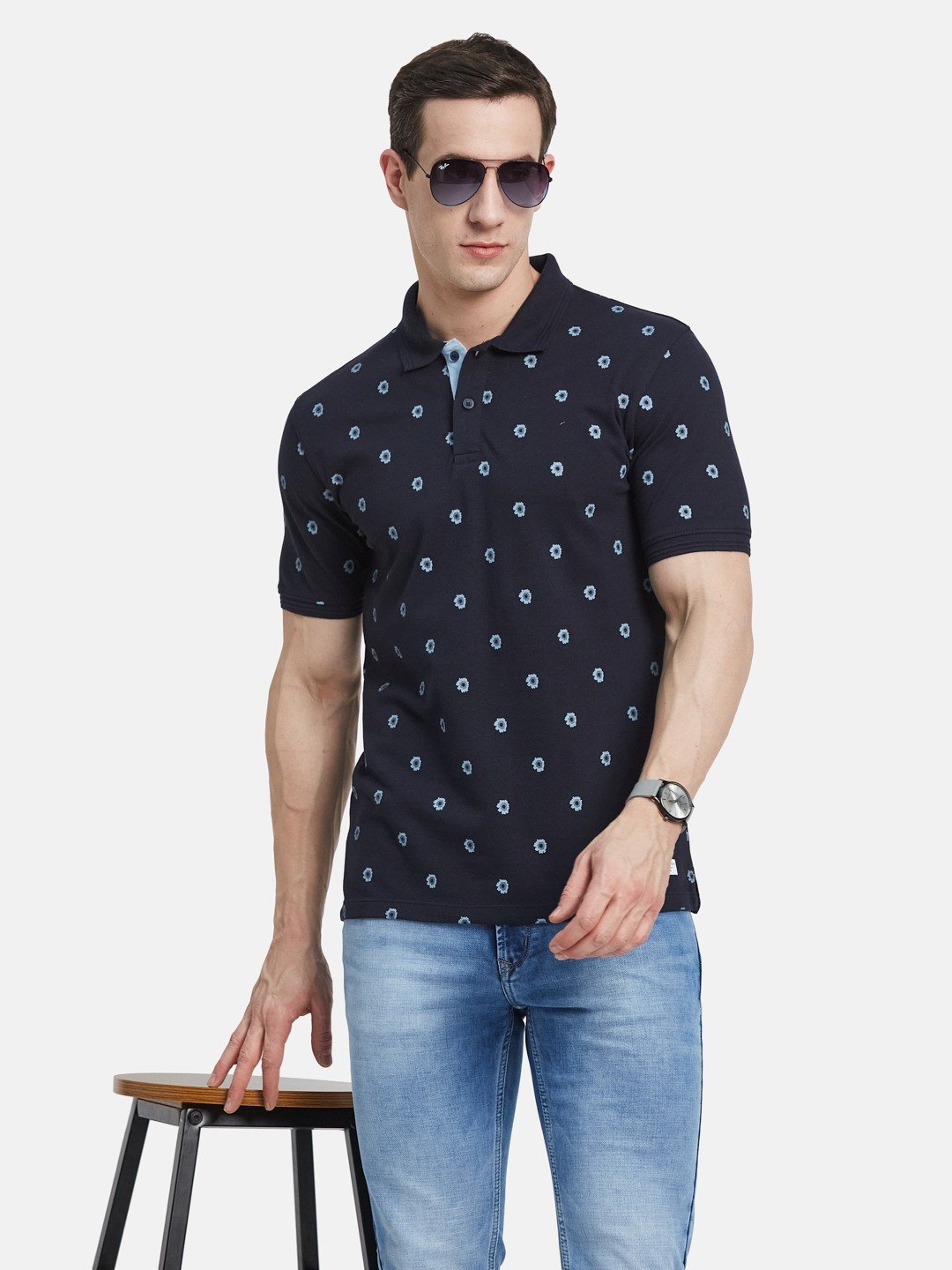 AOP FLORAL PRINT POLO NECK PIQUE T-SHIRT