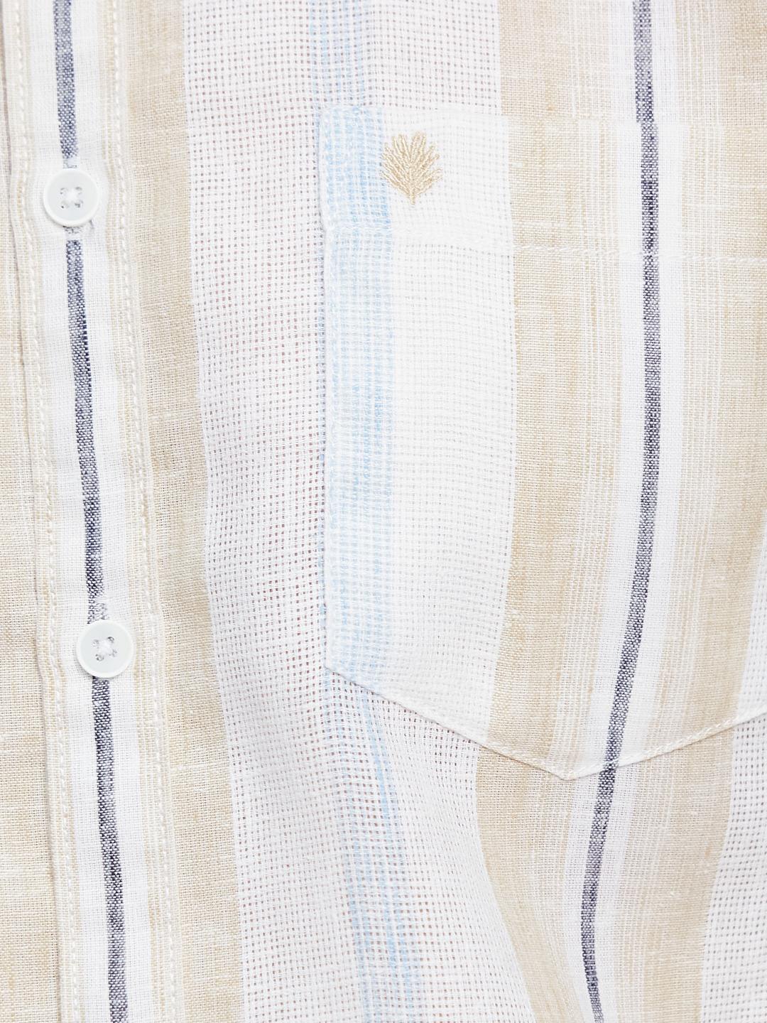 METTLE Men Spread Collar Vertical Striped Cotton Casual Shirt