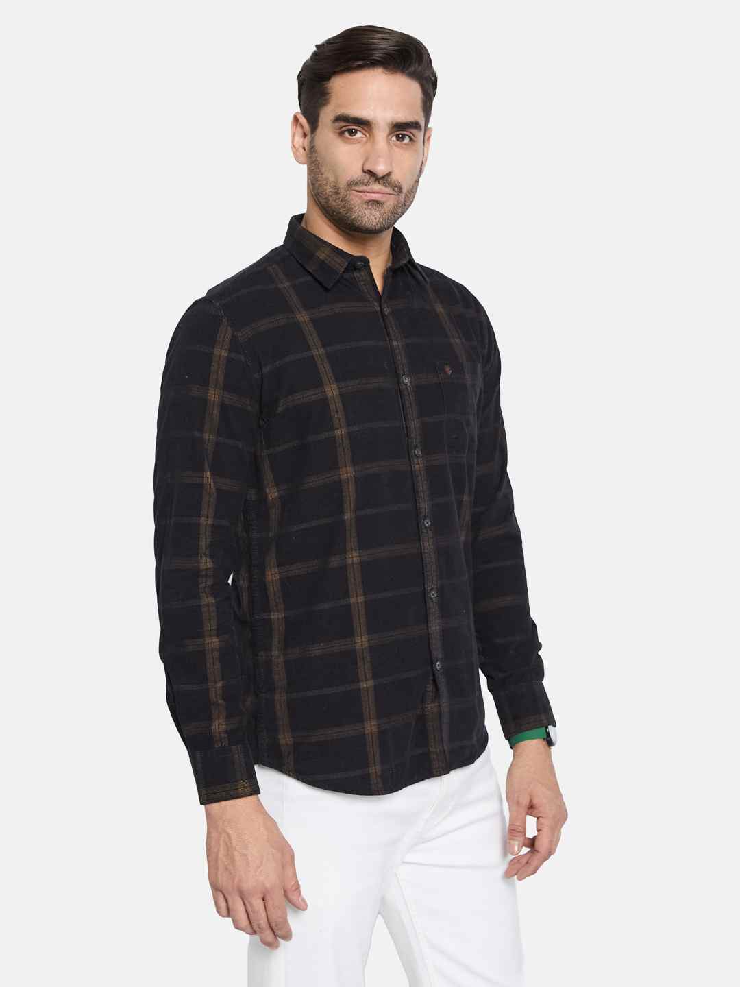 METTLE Men Spread Collar Checked Cotton Casual Shirt