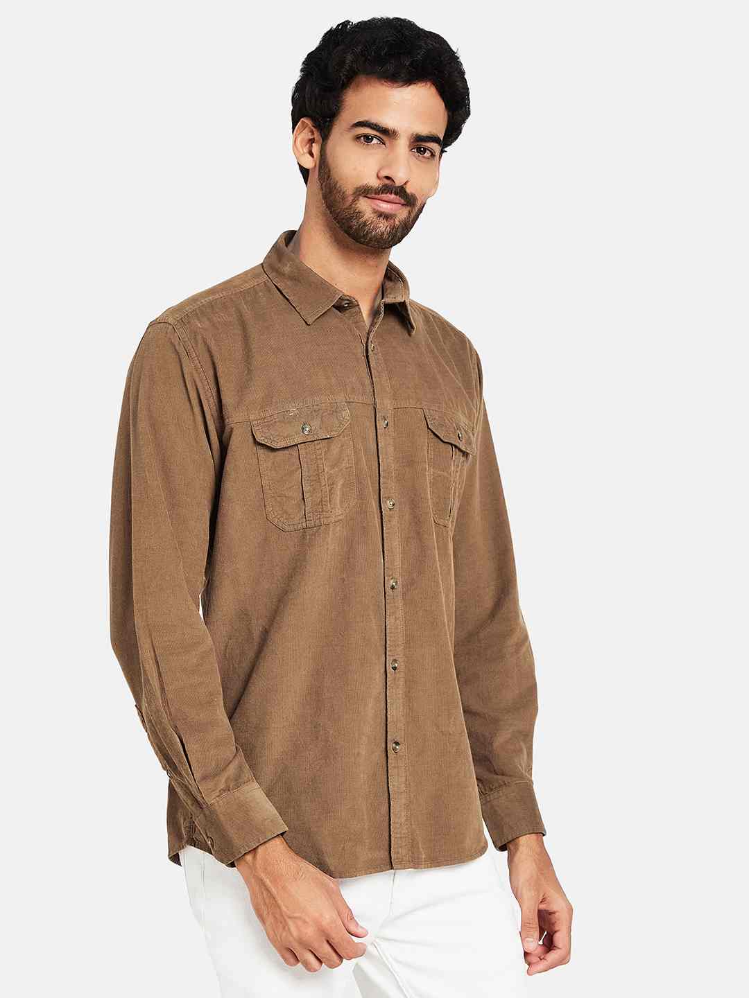 Mettle Spread Collar Long Sleeves Casual Cotton Shirt