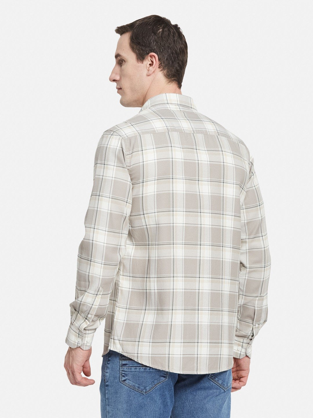 METTLE Men Spread Collar Tartan Checked Cotton Casual Shirt