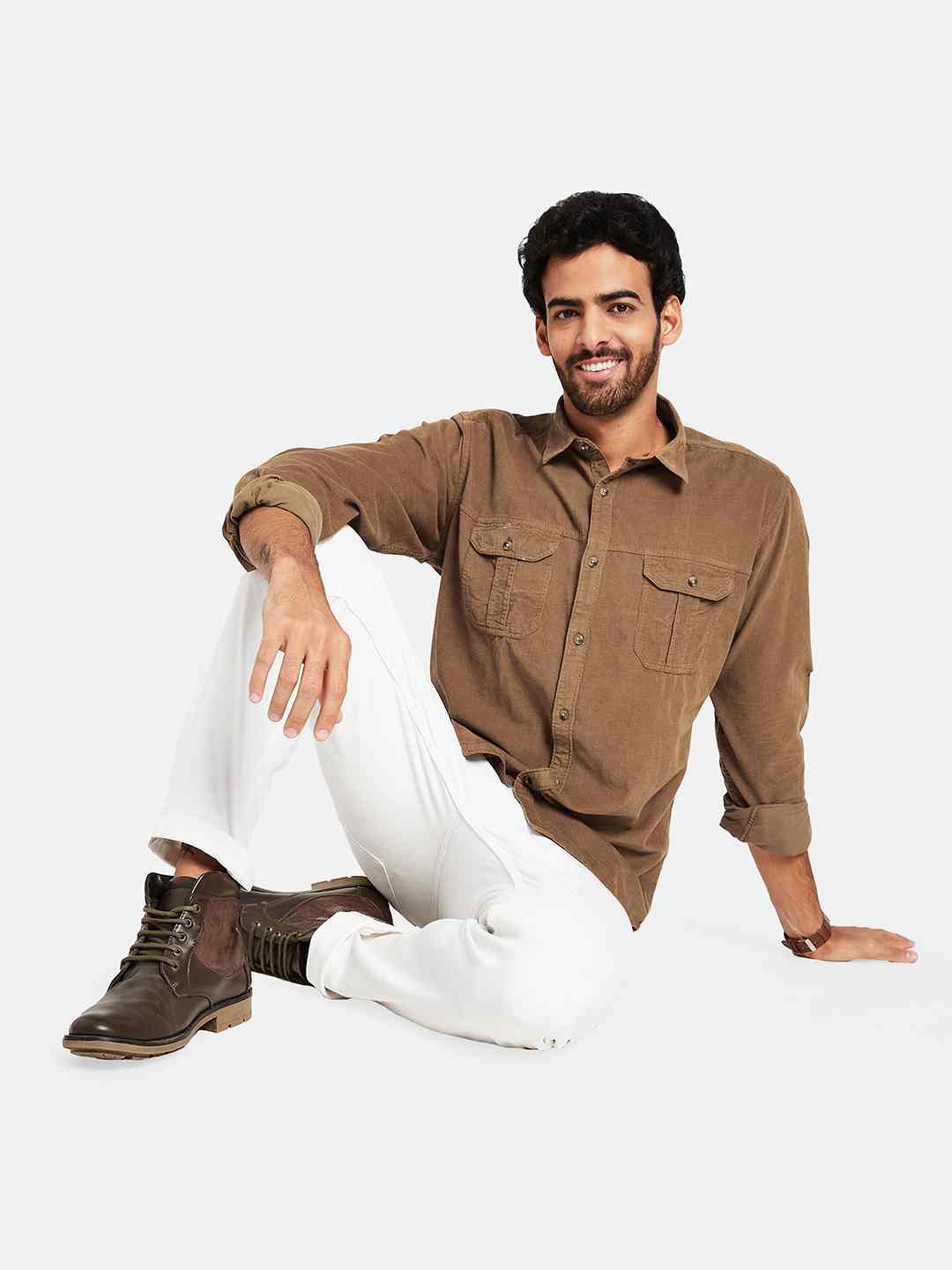 Mettle Spread Collar Long Sleeves Casual Cotton Shirt