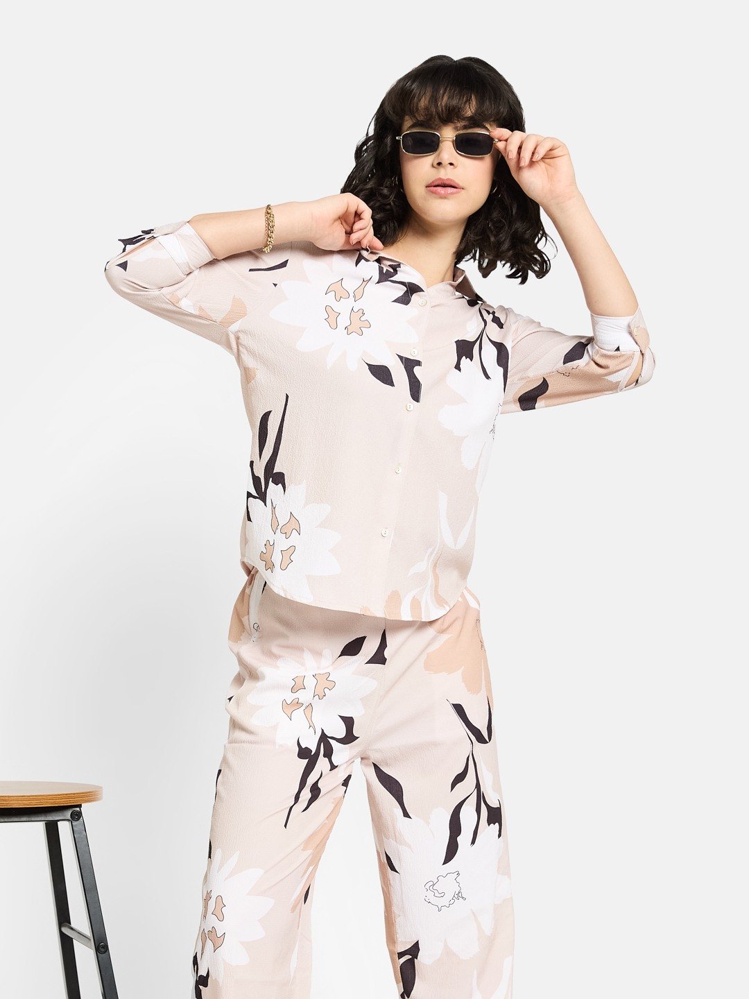 METTLE Women Floral Printed Polo Collar T-shirt